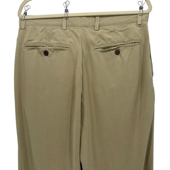 Tommy Bahama Relax Mens 33 Pants Silk Pleated Cuffed Tan Straight Leg - Picture 5 of 11